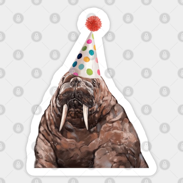 Moody Walrus with Party Hat Sticker by bignosework